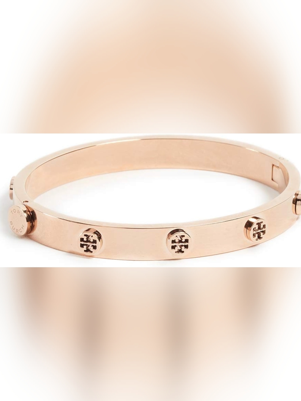 Tory Burch Miller Logo Studded Hinged Bangle Bracelet Rose Gold